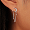Elegant S925 Sterling Silver Moon Tassel Stud Earrings, with Clear Cubic Zirconia, Chain Charm, Silver, 7.7x5.3mm
