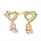 Brass Pave Clear & Pink Cubic Zirconia Connector Charms, Cadmium Free & Nickel Free & Lead Free, Heart Links with Dangle Charms, Real 18K Gold Plated, 31mm, Heart: 17x20x4mm, Charm: 14.5x7.5x7mm, Hole: 1.6mm