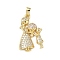 Brass Micro Pave Cubic Zirconia Pendants, Cadmium Free & Lead Free, Girl, Real 18K Gold Plated, 28.5x18.5x5mm, Hole: 3x6mm