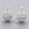 Rack Plating Brass Cage Pendants, Nickel Free, For Chime Ball Pendant Necklaces Making, with ABS Plastic Imitation Pearl and Iron Ice Pick Pinch Bails, Hollow Round with Flower, Silver Color Plated, 22x19x21.5mm, Hole: 3.5x4.5mm, inner measure: 14.5mm.