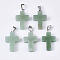 Natural Green Aventurine Pendants, with Stainless Steel Peg Bails, Cross, Stainless Steel Color, 28~30x18x6mm, Hole: 7x3.5mm
