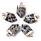 Natural Dalmatian Jasper Pointed Pendants, with Light Gold Plated Top and Brass Loop, Arrow, Faceted, 19x10.5x4.5mm, Hole: 1.8mm