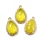 Natural Korea Jade Faceted Pendants, Rack Plating Brass Pave Clear Cubic Zirconia Teardrop Charms, Golden, 23.5~24x15~15.5x6mm, Hole: 1.2mm