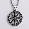 Viking Compass Punk Street Style 304 Stainless Steel Pendant Necklaces for Men, Stainless Steel Color
