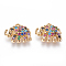 Brass Micro Pave Cubic Zirconia Charms, Elephant, Golden, Colorful, 9x11.5x2.5mm, Hole: 1mm