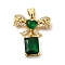 Rack Plating Brass Micro Pave Cubic Zirconia Pendants, Cadmium Free & Lead Free, Long-Lasting Plated, Real 18K Gold Plated, Bowknot with Rectangle, Dark Green, 22x19x4.5mm, Hole: 5x3.5mm