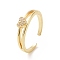Clear Cubic Zirconia Heart Open Cuff Ring, Brass Jewelry for Women, Cadmium Free & Lead Free, Golden, Inner Diameter: 16mm