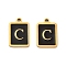 304 Stainless Steel Pendants, with Enamel, Rectangle with Letter Charm, Golden, Letter C, 17.5x12x1.5mm, Hole: 1.5mm