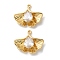 Brass Pendants with Glass, Ginkgo Leaf Charms, Real 18K Gold Plated, Cadmium Free & Nickel Free & Lead Free, 16.5x19x4.5mm, Hole: 1.2mm