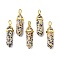 Natural Dalmatian Jasper Pointed Pendants, with Random Brass Pendant Hexagon Bead Cap Bails, Golden, Bullet, 38.5~40x12~12.5x10~11mm, Hole: 3x4.5mm