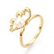 Flower Brass Finger Rings, with Natural Pearl, Real 14K Gold Plated, US Size 7 1/4(17.5mm), Flower: 16~17x10mm