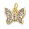 Rack Plating Brass Micro Pave Cubic Zirconia Pendants, Long-Lasting Plated, Lead Free & Cadmium Free, Butterfly Charms, with Jump Ring, Real 18K Gold Plated, 10x12.5x1.5mm, Hole: 3mm