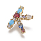 Brass Rhinestone Pendants, with Cubic Zirconia, Letter, Golden, Colorful, Letter.K, 19x11.5x2.5mm, Hole: 2.5x4mm