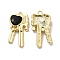 Glass Heart Key Pendants, with Light Gold Alloy Finding, Long-Lasting Plated, Cadmium Free & Lead Free, Black, 28x15x5mm, Hole: 2mm