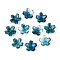 Baking Painted Transparent Glass Bead Caps, 5-Petal Flower, with Glitter Powder, Teal, 12~12.5x4.5~5mm, Hole: 1.2~1.4mm, about 1750pcs/1000g