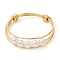 Round Shell Pearl Rings, Copper Wire Wrapped Ring, Golden, US Size 9 3/4(19.5mm), 1.5~5mm