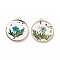 Transparent Clear Epoxy Resin Pendants, with Edge Golden Plated Brass Loops and Gold Foil, Flat Round Charms with Inner Flower, Dark Turquoise, 33.8x30x4mm, Hole: 2.5mm