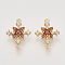 Brass Cubic Zirconia Links connectors, Real 18K Gold Plated, Snowflake, Nickel Free, Red, 13x10x2.5mm, Hole: 0.8mm
