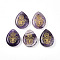 Natural Amethyst Pendants, Teardrop Charms with Golden Metal Enlaced Hamsa Hand, 32.5~33.5x24.5~25.5x7~8mm, Hole: 2mm