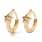 Brass Micro Pave Clear Cubic Zirconia Huggie Hoop Earrings, Long-Lasting Plated, Ring with Star, Real 18K Gold Plated, Clear, 13x12x2mm, Pin: 1mm