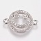 Brass Micro Pave Cubic Zirconia Links, Smiling Face, Clear, Platinum, 11.5x17x2mm, Hole: 1mm