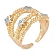 Star Brass Micro Pave Clear Cubic Zirconia Multi-layer Open Cuff Ring for Women, Cadmium Free & Lead Free, Real 18K Gold Plated, 19mm, Adjustable