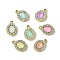 UV Plating Alloy with Mixed Color Glass Rhinestone Pendants, Oval, Golden, 17.5x12x3.5mm, Hole: 2mm