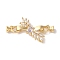Brass Micro Pave Cubic Zirconia Fold Over Clasps, Nickel Free, with Glass, Leaf, Lavender, 48mm, Hole: 7.5x3.5mm and 9x3.3mm