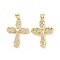 Brass Micro Pave Cubic Zirconia Pendants, Cadmium Free & Lead Free, Religion Cross Charms, Golden, 33x20x3mm, Hole: 5x3mm