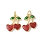 Brass Enamel Pendants, with Jump Ring, Long-Lasting Plated, Cadmium Free & Lead Free, Rack Plating, Real 18K Gold Plated, Fruits Charm, Cherry, 16x13x2mm, Hole: 3.5mm