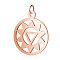 304 Stainless Steel Pendants, Chakra, Manipura, Flat Round with Flower, Rose Gold, 22.5x19x1mm, Hole: 3mm
