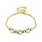 Brass European Bracelets, with Enamel Beads, Real 18K Gold Plated, Heart, White, 7-1/4 inch(18.4cm)