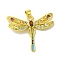 Brass Micro Pave Colorful Cubic Zirconia Pendants, Cadmium Free & Nickel Free & Lead Free, Dragonfly Charms, Real 18K Gold Plated, 28x33x3mm, Hole: 4.5x3.5mm