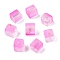 Frosted Glass Beads with Golden Glitter Powder, Two Tone, Cube, Orchid, 8x8x8mm, Hole: 1.5mm