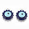 Alloy Pendants, with Enamel, Flower with Evil Eye, Platinum, Midnight Blue, 21x19x4.5mm, Hole: 1.8mm