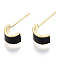 Brass Enamel Half Hoop Earrings, Nickel Free, Real 18K Gold Plated, Black, 17x9mm, Pin: 0.7mm