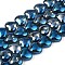 Electroplate Glass Beads Strands, Half Plated, Heart, Blue Plated, 9~10x10x5.5mm, Hole: 0.8mm, about 70~71pcs/strand, 25.20 inch~ 26.38 inch(64~67cm)