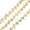 Handmade Brass Link Chain, with Glass Beads, Soldered, with Spool, Real 18K Gold Plated, Deep Sky Blue, 3x1.5x0.3mm and 7x3x2~2.5mm, about 16.40 Feet(5m)/Roll