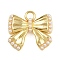 Brass Pendants, Bowknot Charm, with ABS Imitation Pearl & Loop, Rack Plating, Long-Lasting Plated, Cadmium Free & Lead Free, Real 18K Gold Plated, 17x18x5mm, Hole: 2.5mm