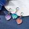3Pcs 304 Stainless Steel with Resin Pendants Decorations, with Alloy Lobster Claw Clasps, Heart with Fish Scale Shape, Mixed Color, 29mm