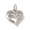 Brass Micro Pave Clear Cubic Zirconia Charms, Cadmium Free & Lead Free, with Open Jump Rings, Hollow Heart, Platinum, 11.5x10.5x2mm, Hole: 2.7mm