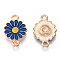 Zinc Alloy Enamel Sunflower Connector Charms, Flower Links, Light Gold, Dark Blue, 18x12x2mm, Hole: 1.8mm