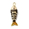 Rack Plating Brass Pendants, with Cubic Zirconia and Enamel, Fish Charms, Long-Lasting Plated, Lead Free & Cadmium Free, Black, 31.5x9x6mm, Hole: 3.5x2mm