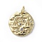 Brass Micro Pave Cubic Zirconia Pendants, with Jump Rings, Flat Round, Constellation, Colorful, Golden, Libra, 14~15x2mm, Hole: 3mm