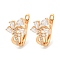Brass Micro Pave Clear Cubic Zirconia Hoop Earrings, Leaf, Light Gold, 20x13mm