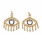 Brass Micro Pave Clear Cubic Zirconia Pendants, with Jump Rings, Long-Lasting Plated, Horse Eye with Flat Round Charms, Real 18K Gold Plated, 31x27x2.5mm, Hole: 3mm