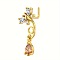 Brass Pave Peru and Clear Cubic Zirconia Dangle L-Shaped Nose Rings, Golden, Butterfly, 5~24x4~9mm
