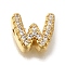 Rack Plating Brass Micro Pave Clear Cubic Zirconia Beads, Long-Lasting Plated, Cadmium Free & Lead Free, Real 18K Gold Plated, Letter W, 8x9x3mm, Hole: 0.8mm