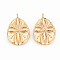 Brass Pendants, Nickel Free, Teardrop with Flower, Real 18K Gold Plated, 21x14x2.5mm, Hole: 1.8mm