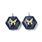 Dyed Natural Lapis Lazuli Faceted Pendants, Hexagon Charms with Brass Pave Clear Cubic Zirconia Butterfly, Real 18K Gold Plated, Long-Lasting Plated, Rack Plating, 22x19x10mm, Hole: 3.5x2mm